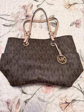 Michael Kors Brown Signature monogram tote (Jet Set–style shoulder bag)